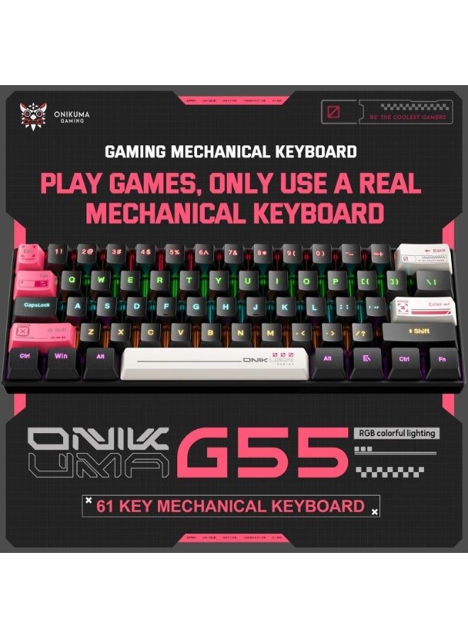 onikuma G55 Gaming Mechnical Keyboard - Brown Switches - 6 Extra KeyCaps - Rainbow Led Lighting - Image 2